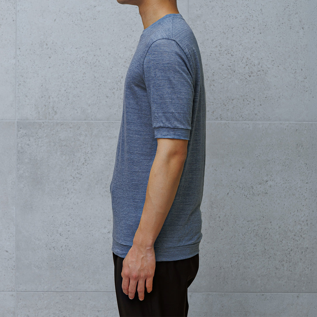 Linen Jersey Tailored Ribbed Hem T-shirt Color: Slate Blue