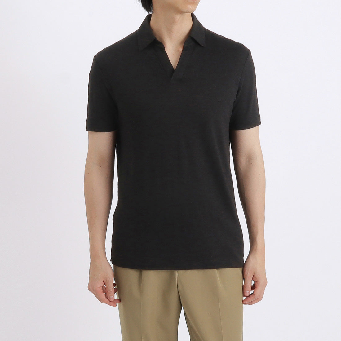 Linen Jersey Tailored Skipper Shirt Color: Black