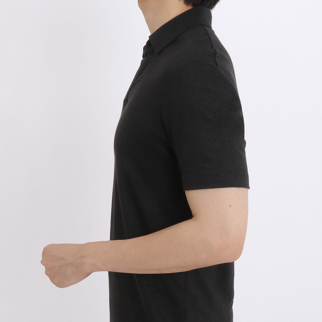 Linen Jersey Tailored Skipper Shirt Color: Black