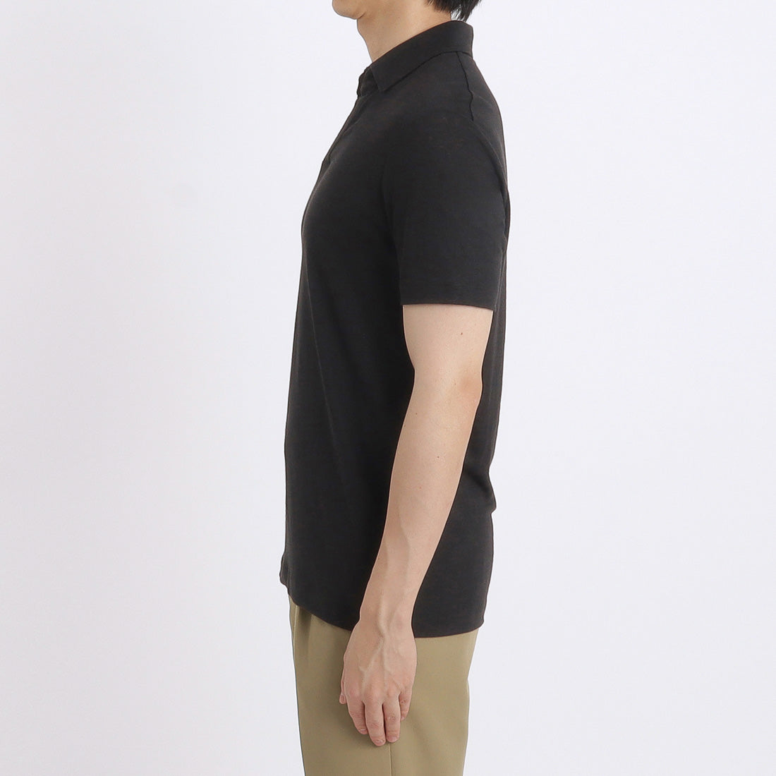 Linen Jersey Tailored Skipper Shirt Color: Black