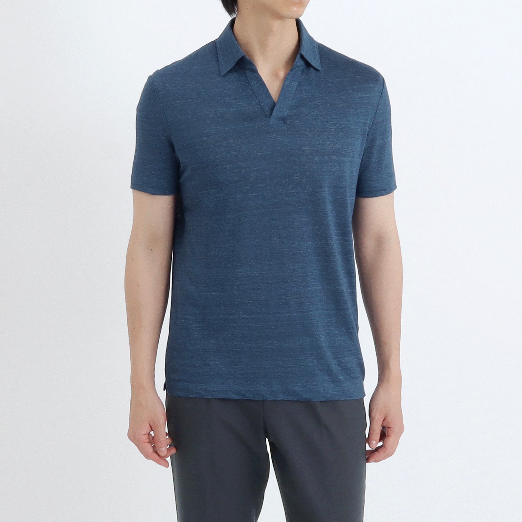 Linen Jersey Tailored Skipper Shirt Color: Blue