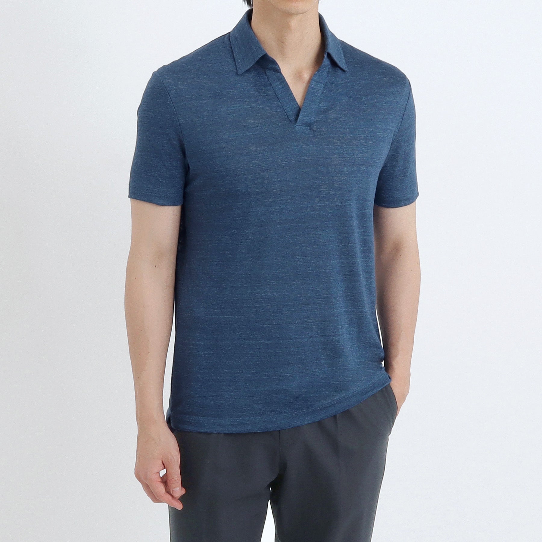 Linen Jersey Tailored Skipper Shirt Color: Blue