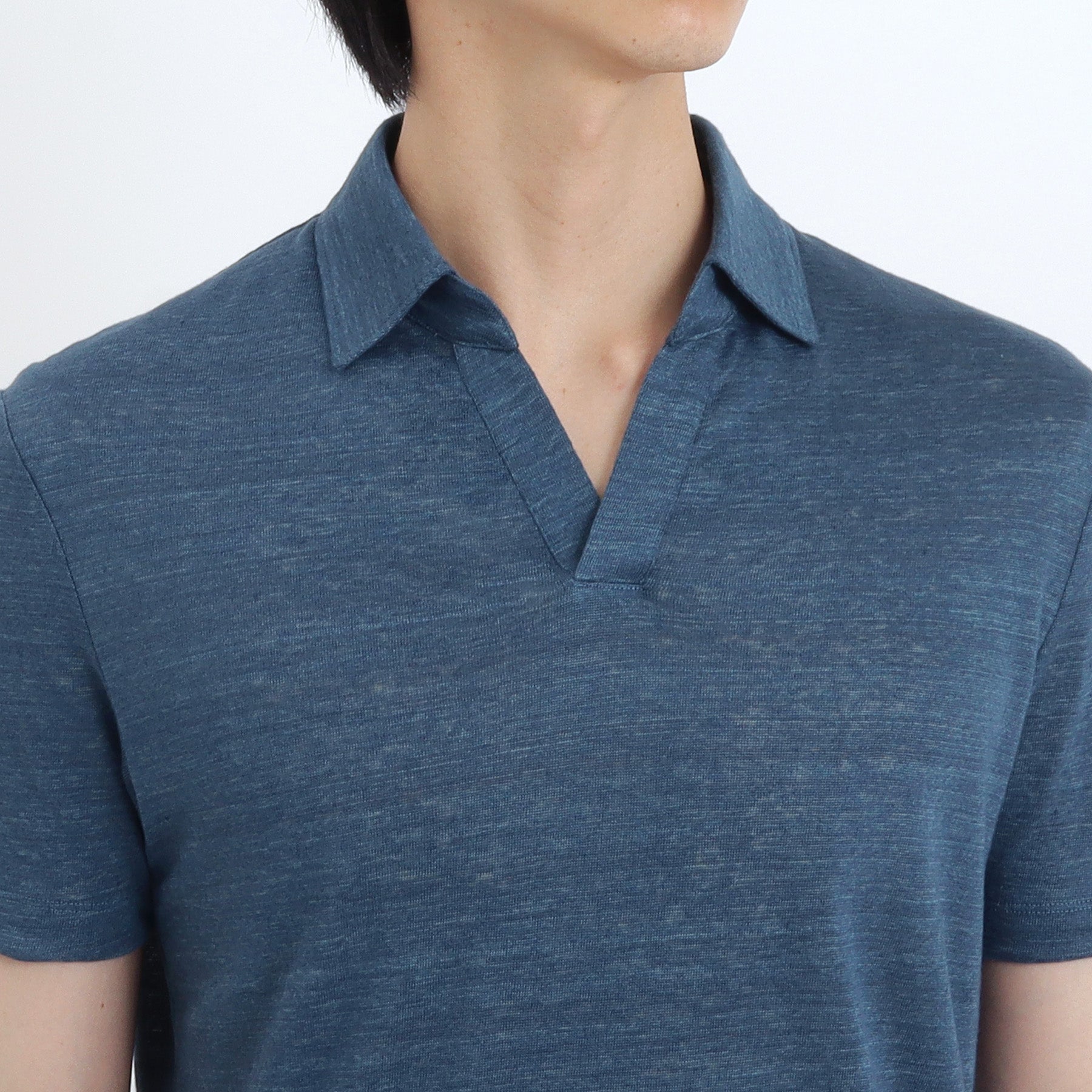 Linen Jersey Tailored Skipper Shirt Color: Blue