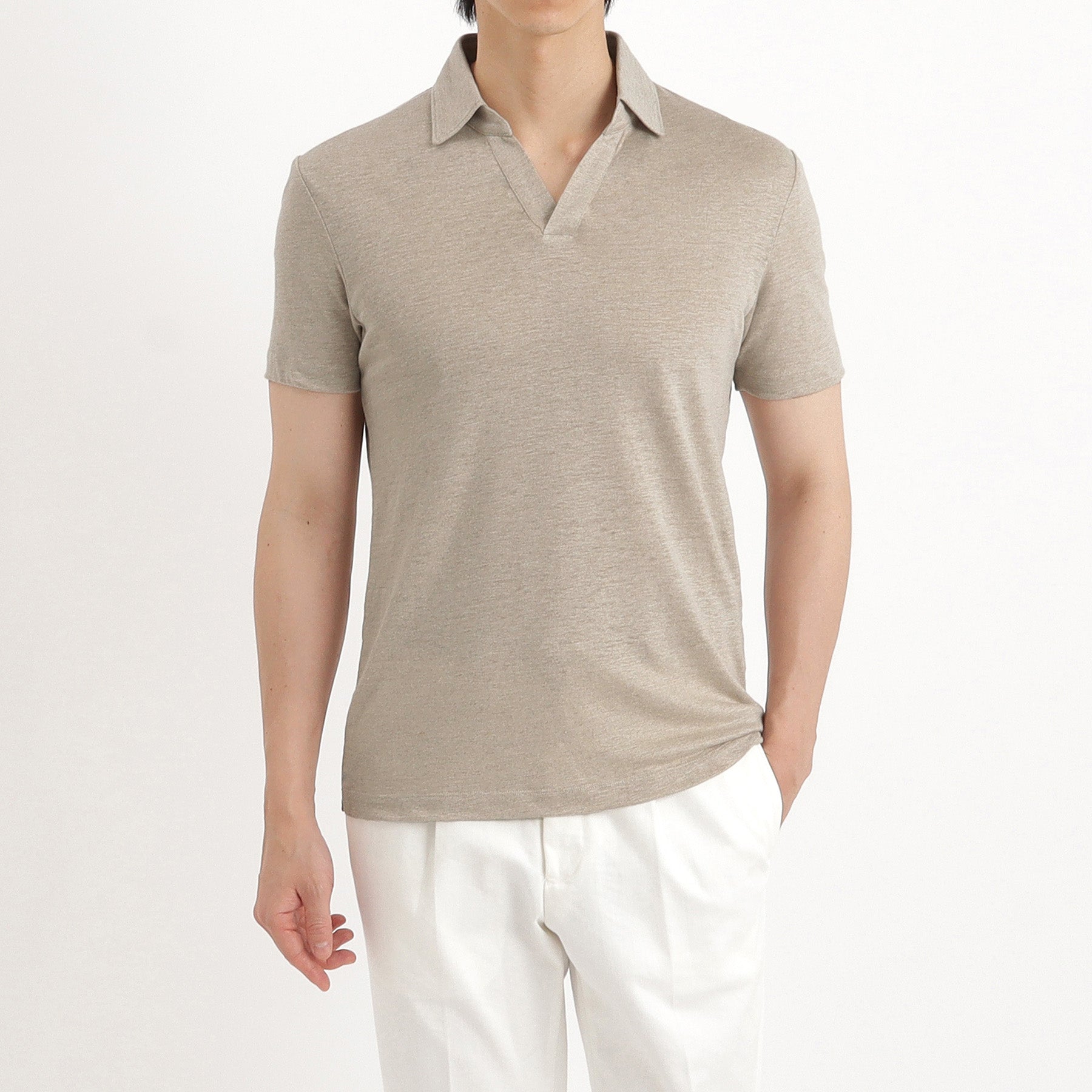 Linen Jersey Tailored Skipper Shirt Color: Natural