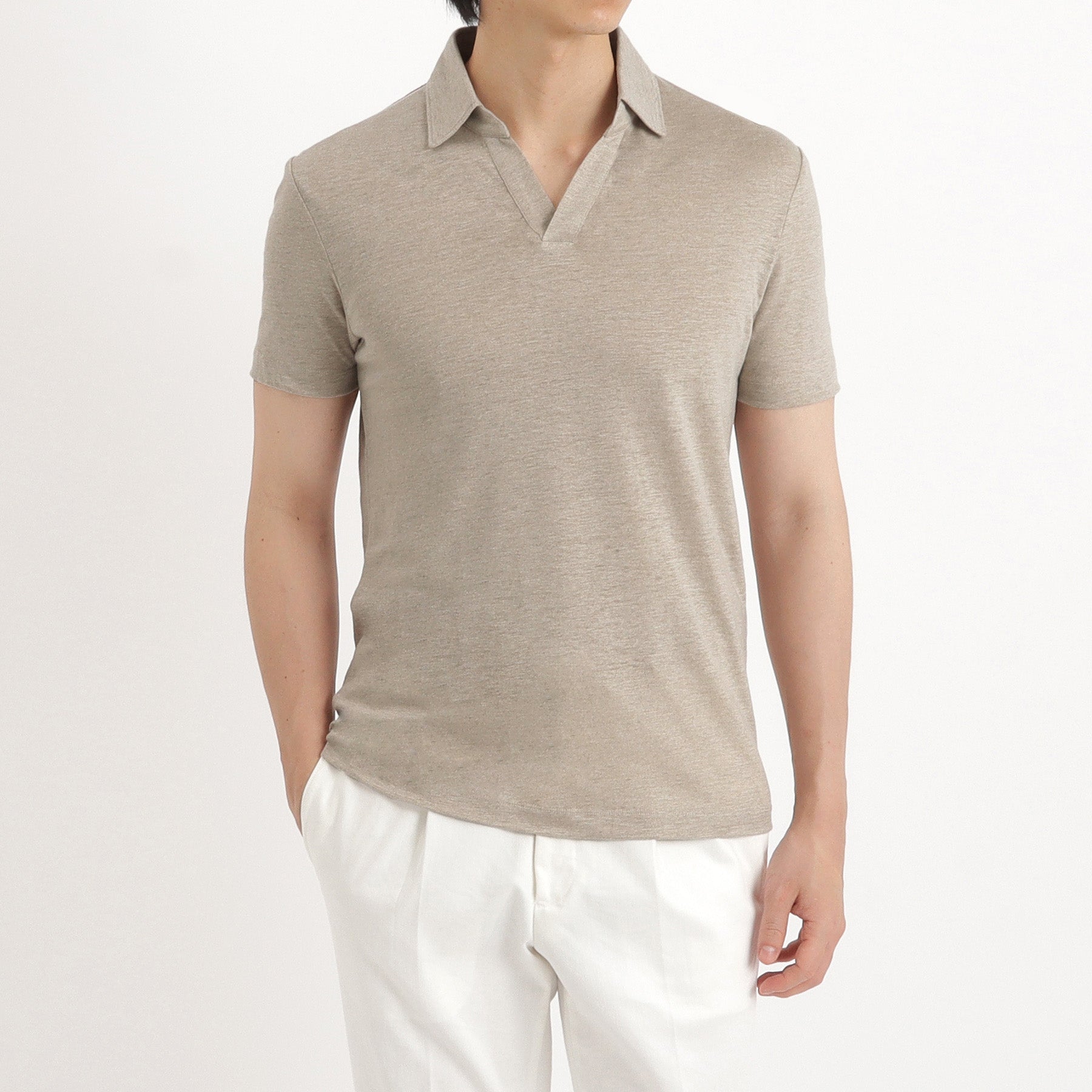 Linen Jersey Tailored Skipper Shirt Color: Natural