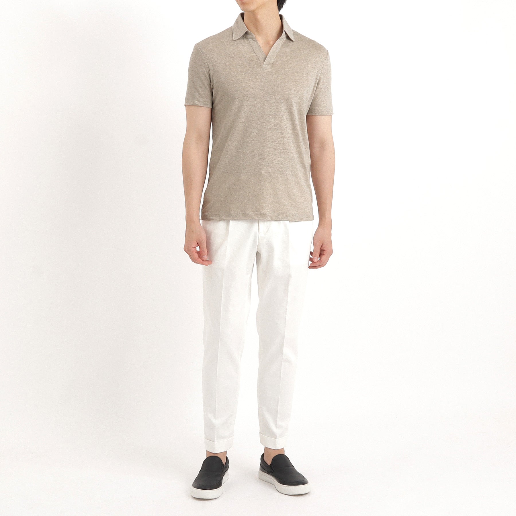 リネンジャージー スキッパーシャツ ナチュラル | ＋CLOTHET ONLINE