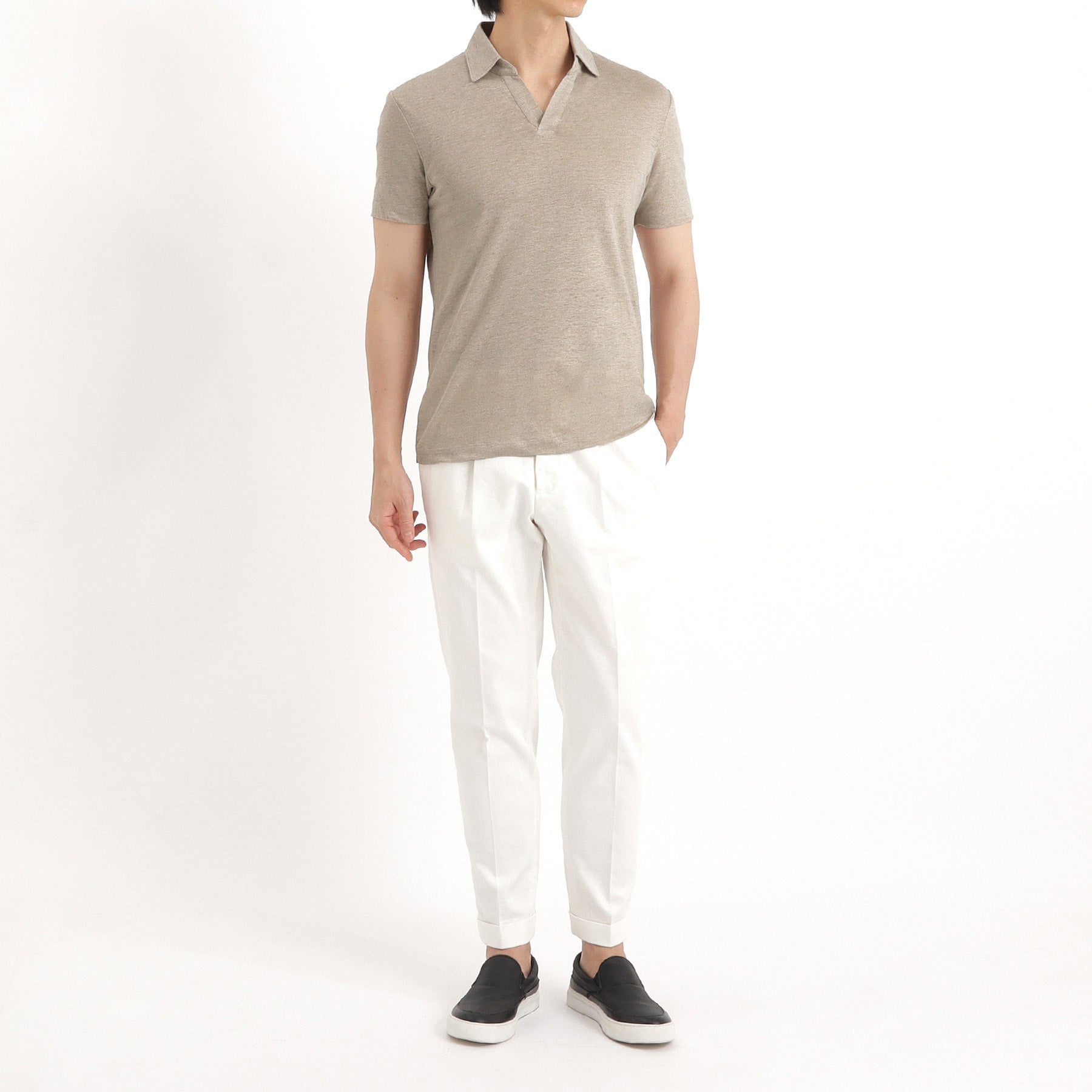 Linen Jersey Tailored Skipper Shirt Color: Natural