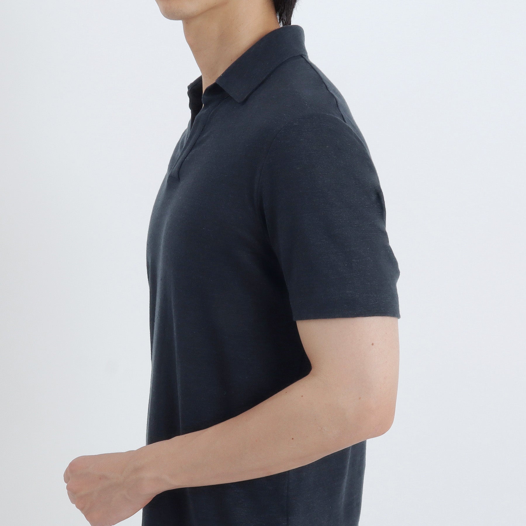 Linen Jersey Tailored Skipper Shirt Color: Navy