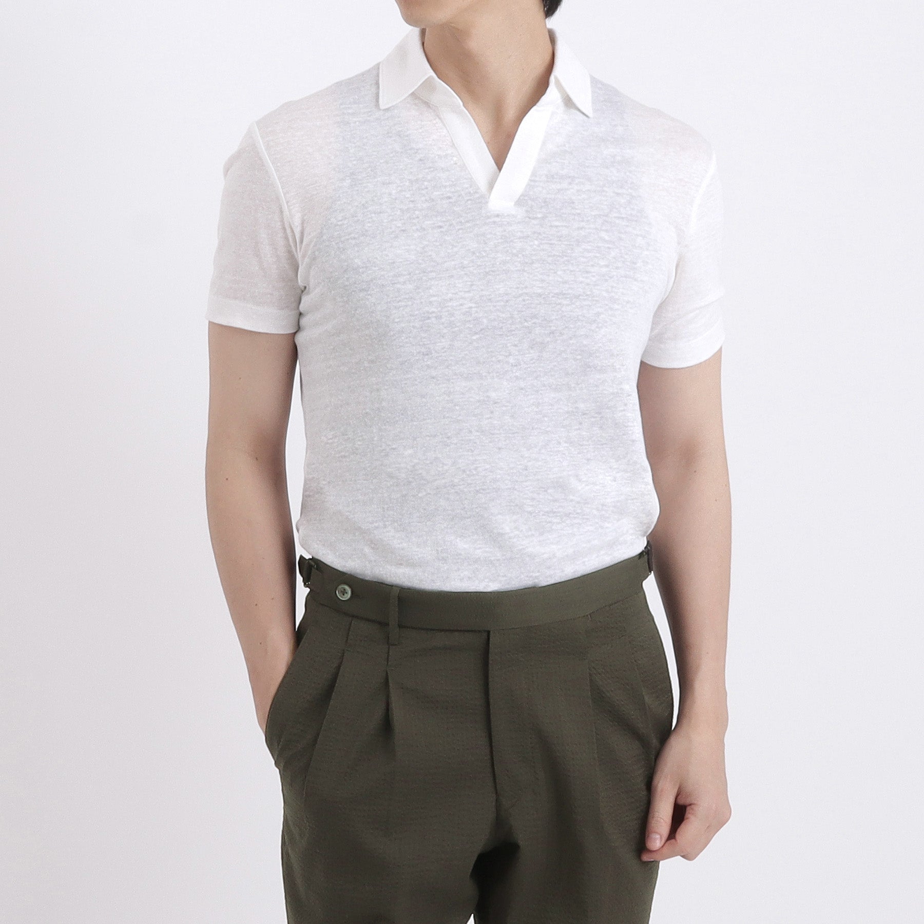 Linen Jersey Tailored Skipper Shirt Color: Off White