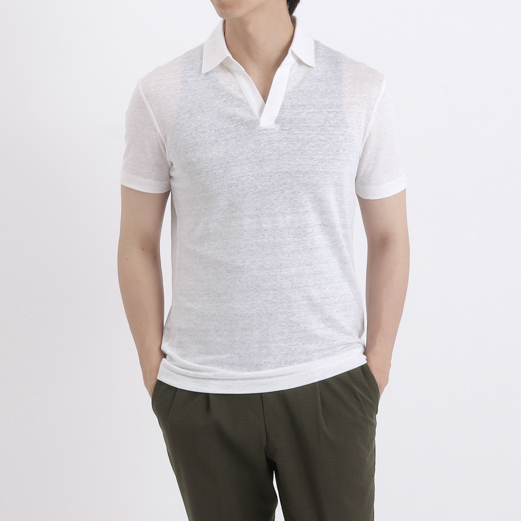 Linen Jersey Tailored Skipper Shirt Color: Off White