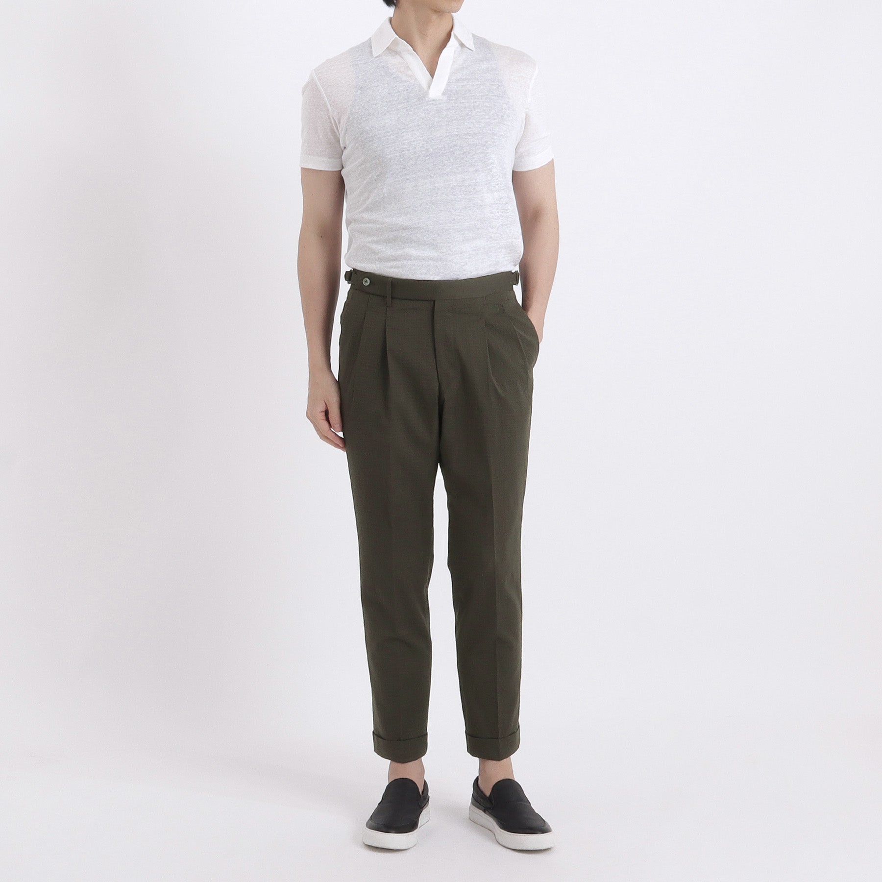 Linen Jersey Tailored Skipper Shirt Color: Off White