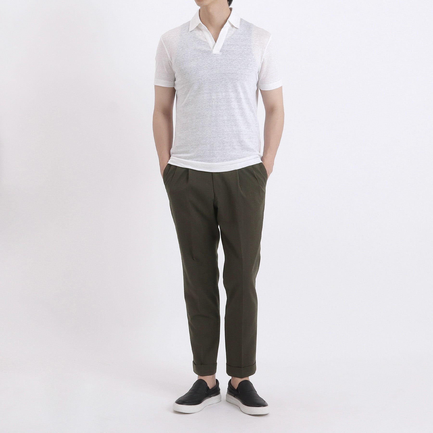 Linen Jersey Tailored Skipper Shirt Color: Off White