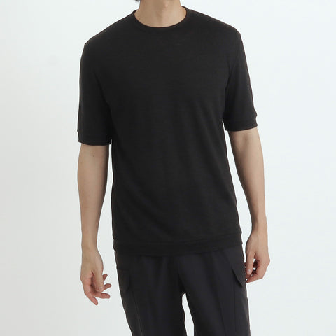 Linen Jersey Tailored Ribbed Hem T-shirt Color: Black
