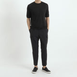 Linen Jersey Tailored Ribbed Hem T-shirt Color: Black