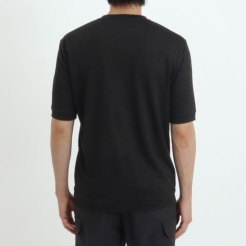 Linen Jersey Tailored Ribbed Hem T-shirt Color: Black