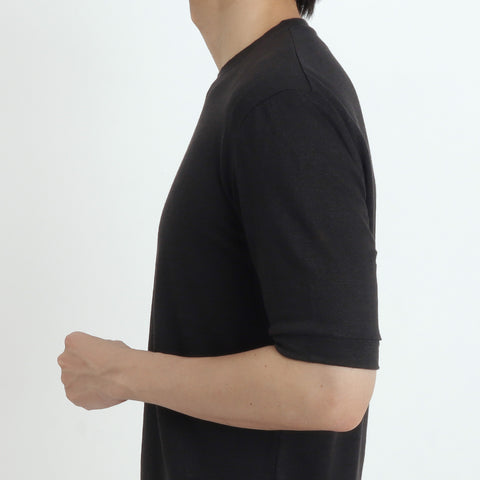 Linen Jersey Tailored Ribbed Hem T-shirt Color: Black