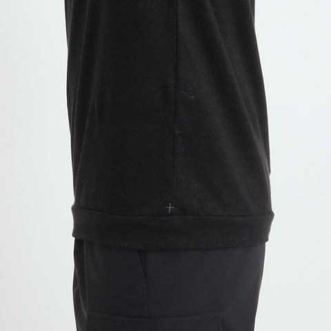 Linen Jersey Tailored Ribbed Hem T-shirt Color: Black