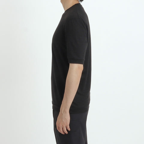 Linen Jersey Tailored Ribbed Hem T-shirt Color: Black