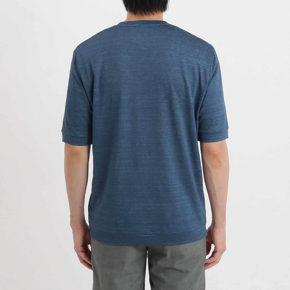 Linen Jersey Tailored Ribbed Hem T-shirt Color: Blue