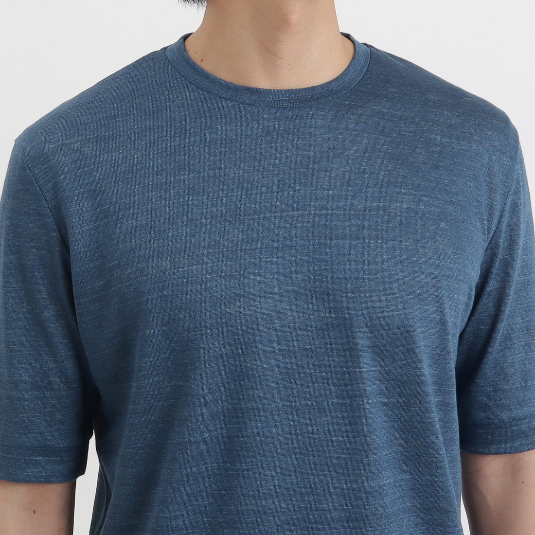 Linen Jersey Tailored Ribbed Hem T-shirt Color: Blue