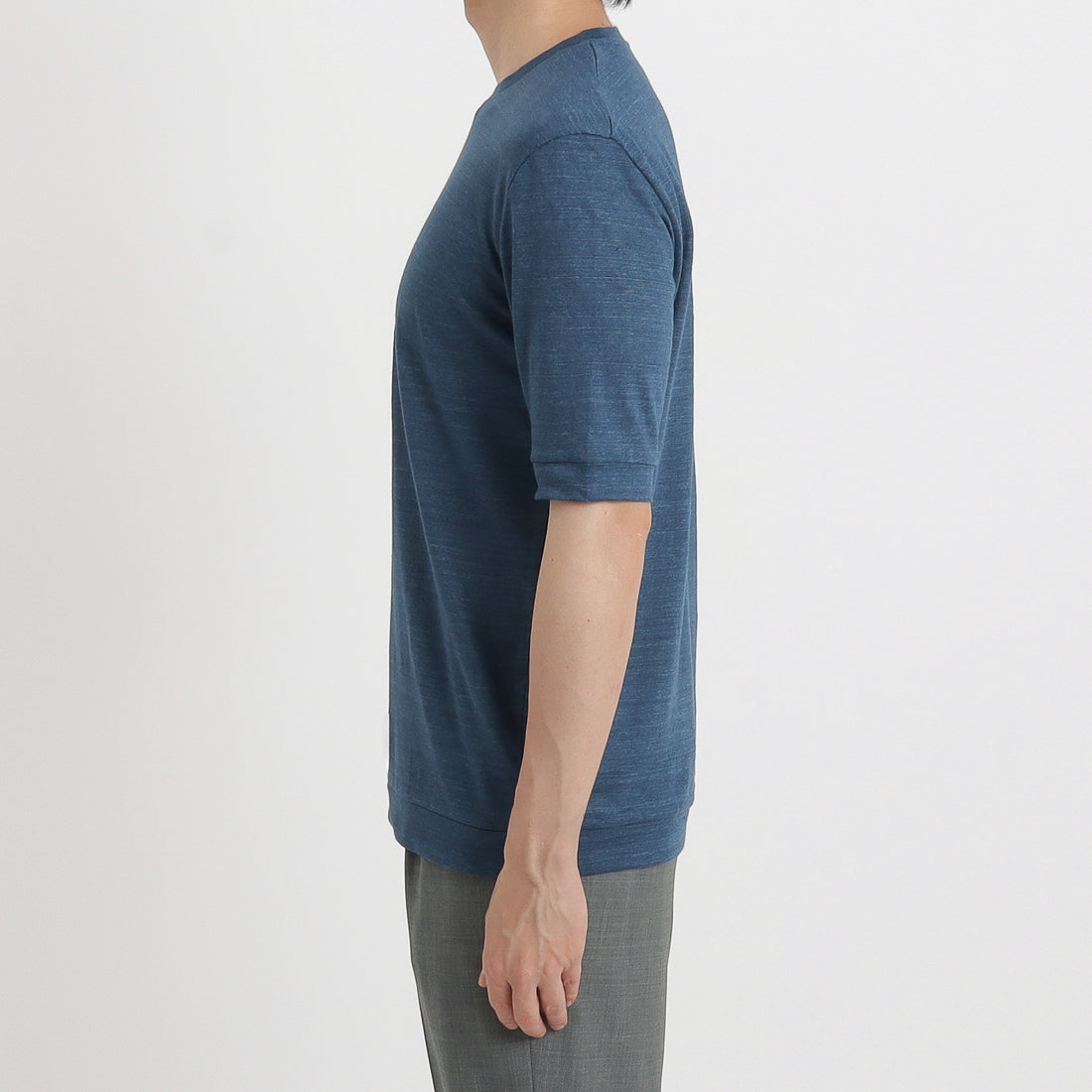Linen Jersey Tailored Ribbed Hem T-shirt Color: Blue