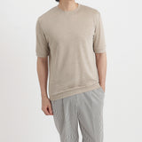 Linen Jersey Tailored Ribbed Hem T-shirt Color: Natural