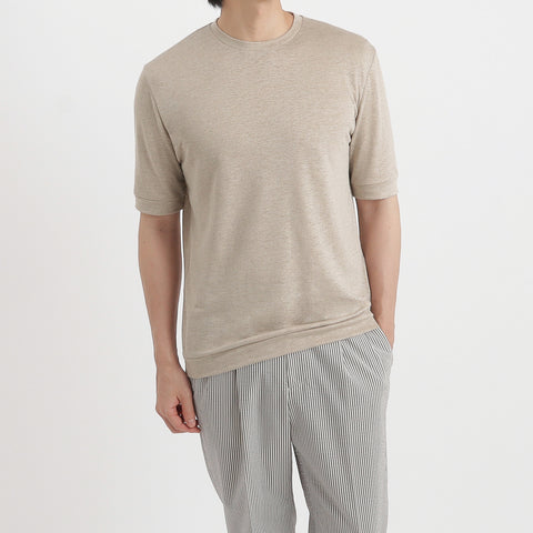 Linen Jersey Tailored Ribbed Hem T-shirt Color: Natural