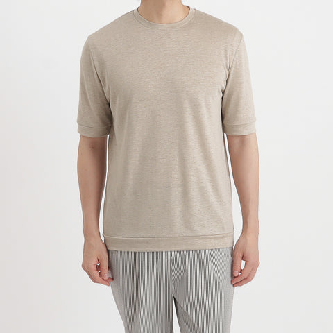 Linen Jersey Tailored Ribbed Hem T-shirt Color: Natural