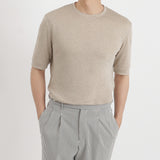 Linen Jersey Tailored Ribbed Hem T-shirt Color: Natural