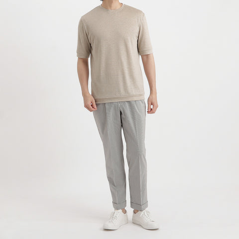 Linen Jersey Tailored Ribbed Hem T-shirt Color: Natural