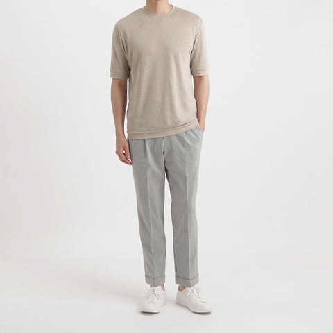 Linen Jersey Tailored Ribbed Hem T-shirt Color: Natural