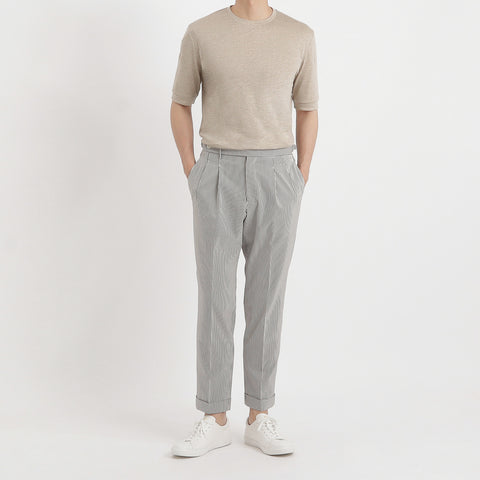Linen Jersey Tailored Ribbed Hem T-shirt Color: Natural