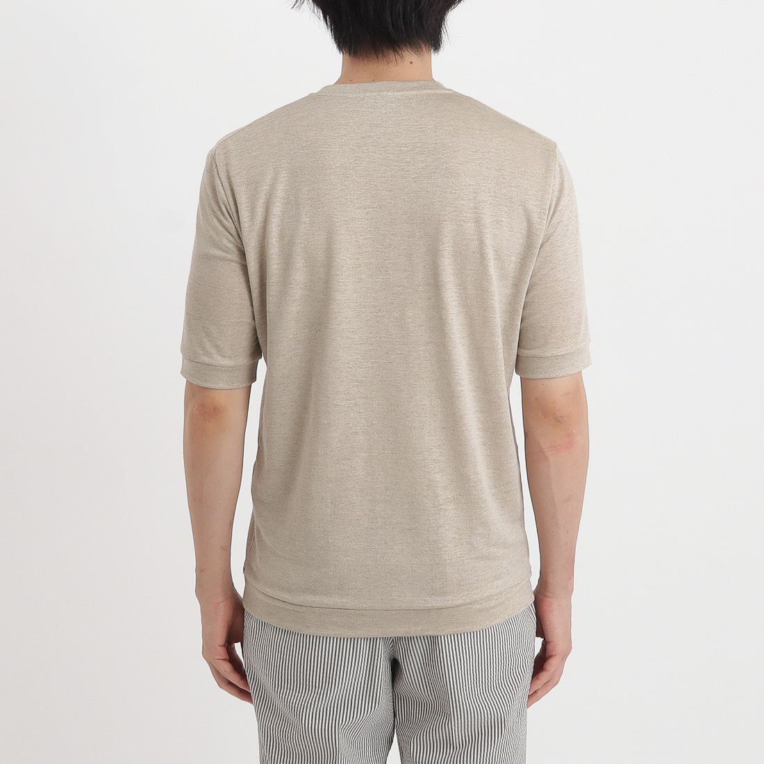 Linen Jersey Tailored Ribbed Hem T-shirt Color: Natural