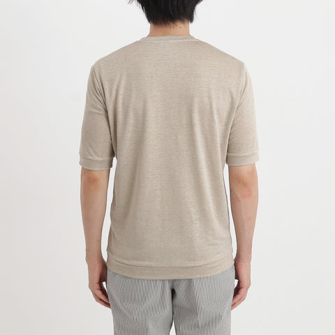 Linen Jersey Tailored Ribbed Hem T-shirt Color: Natural