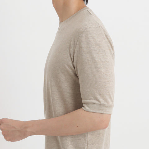 Linen Jersey Tailored Ribbed Hem T-shirt Color: Natural