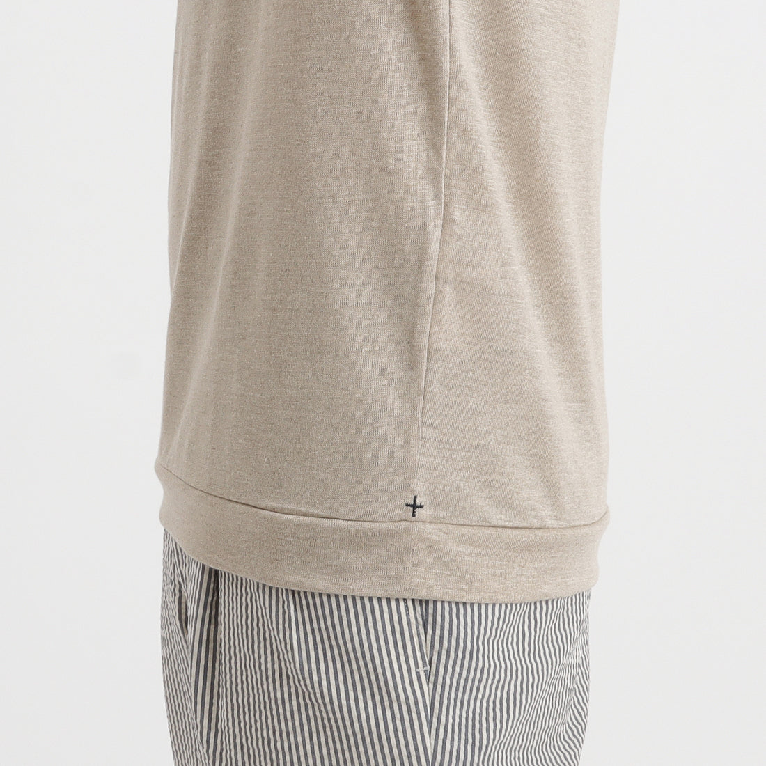 Linen Jersey Tailored Ribbed Hem T-shirt Color: Natural