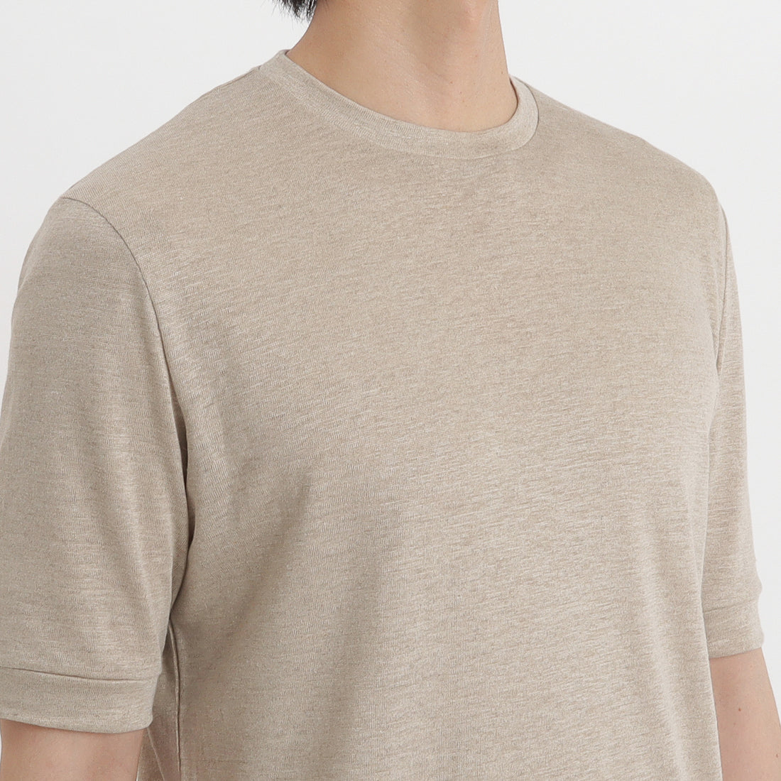 Linen Jersey Tailored Ribbed Hem T-shirt Color: Natural