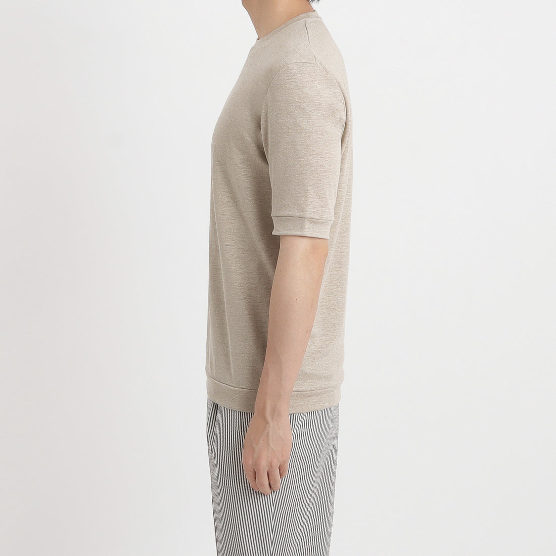Linen Jersey Tailored Ribbed Hem T-shirt Color: Natural