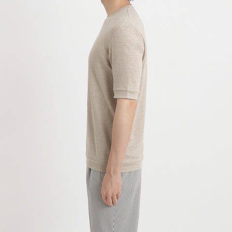 Linen Jersey Tailored Ribbed Hem T-shirt Color: Natural