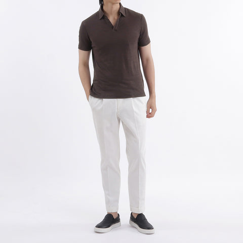 Linen Jersey Tailored Skipper Shirt Color: Oak