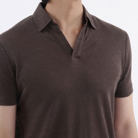 Linen Jersey Tailored Skipper Shirt Color: Oak