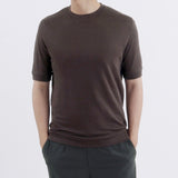 Linen Jersey Tailored Ribbed Hem T-shirt Color: Oak