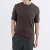 Linen Jersey Tailored Ribbed Hem T-shirt Color: Oak