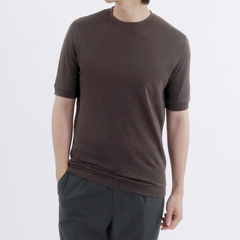 Linen Jersey Tailored Ribbed Hem T-shirt Color: Oak