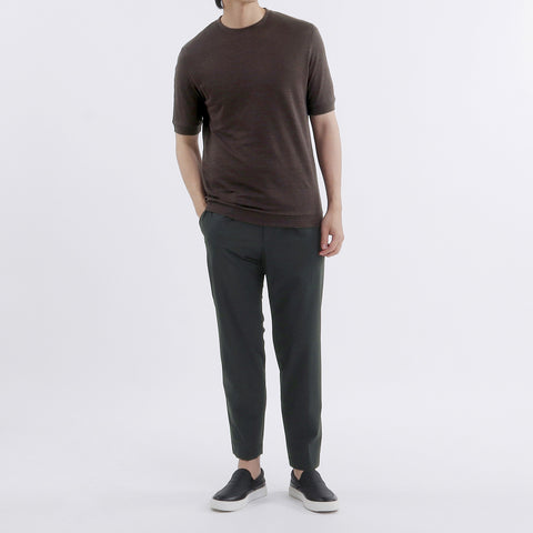 Linen Jersey Tailored Ribbed Hem T-shirt Color: Oak