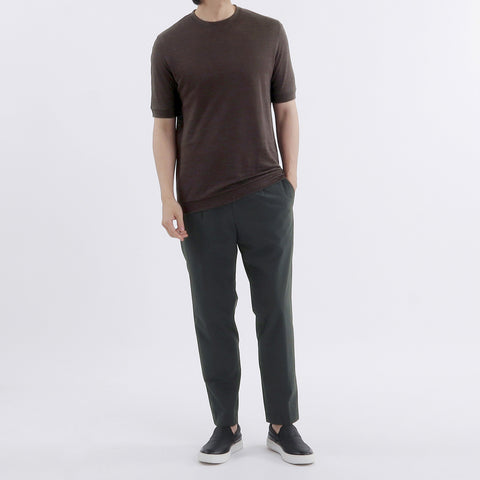 Linen Jersey Tailored Ribbed Hem T-shirt Color: Oak