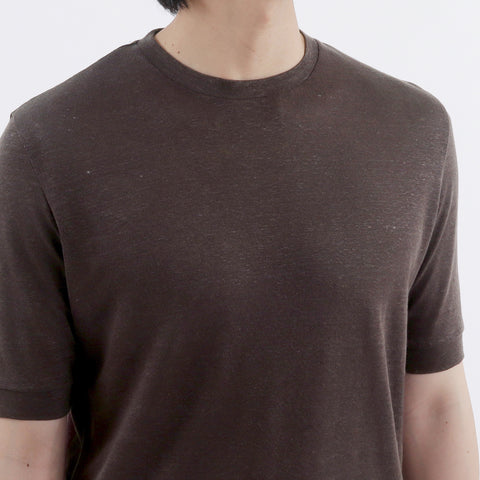 Linen Jersey Tailored Ribbed Hem T-shirt Color: Oak