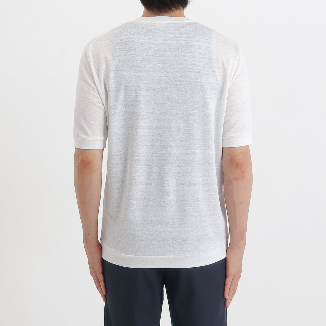 Linen Jersey Tailored Ribbed Hem T-shirt Color: Off White