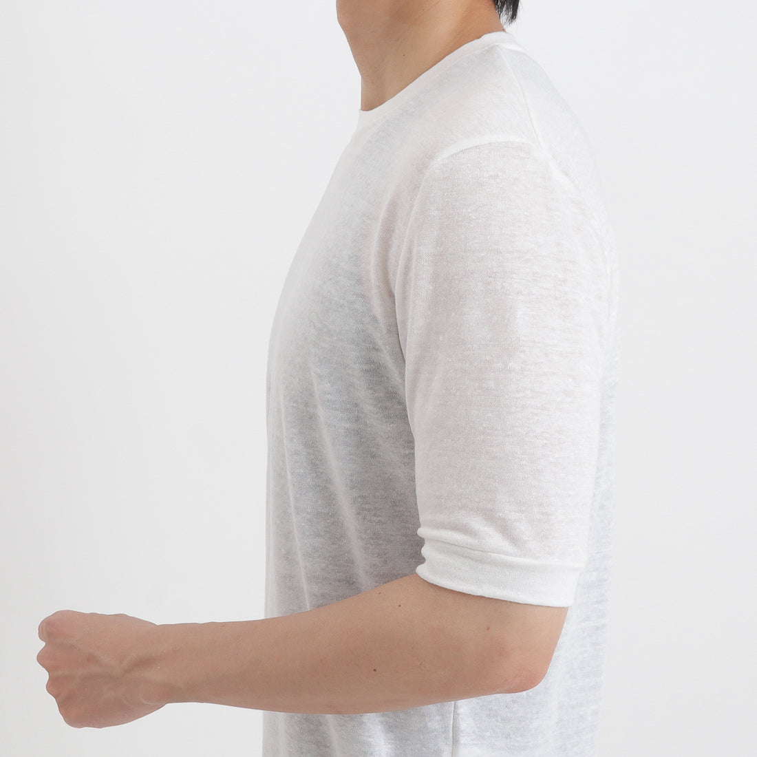 Linen Jersey Tailored Ribbed Hem T-shirt Color: Off White