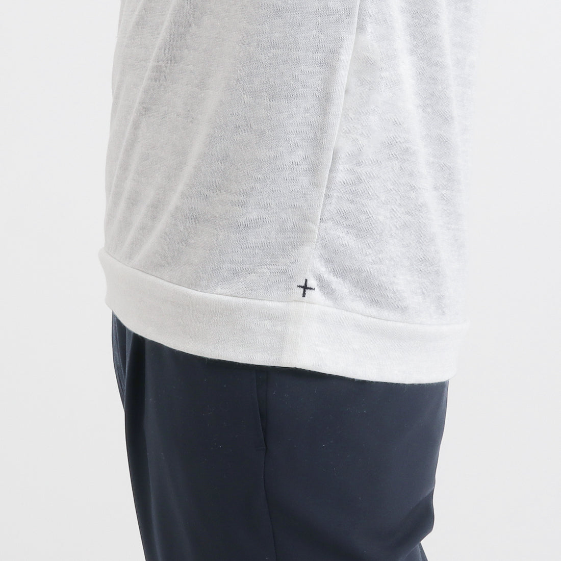 Linen Jersey Tailored Ribbed Hem T-shirt Color: Off White